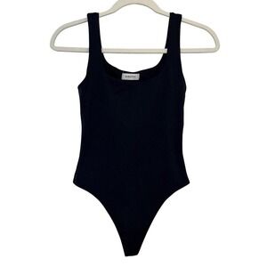 Babaton Womens Sleeveless Bodysuit Square Neck Thong Small Black Minimalist